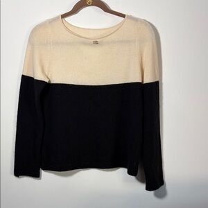 Cashmere Black and Cream color block Sweater -100% cashmere- best fit M